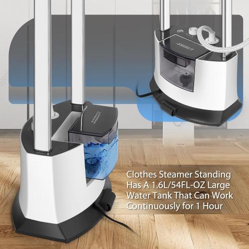 Color White Standing Garment Steamer 1500W Standing Garment Steamer - 30s Fast Heat, 101 fl.oz Detachable Tank, 2 - Level Steam Ironing Board and Clothing Hanger,Adjustment for Flat Hanging & Diagonal Ironing