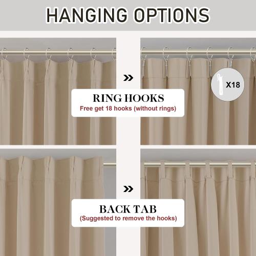 DONREN Sand 60 inch Wide Pinch Pleated Blackout Curtains with Hooks - 95 inch Length Room Darkening Thermal Insulated Window Curtain Panels for Patio Sliding Glass Door,Pack of 2