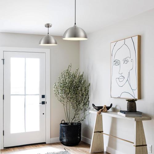 Brushed Nickel Industrial Pendant Light 11.8inches 2 Packs,Mental Hanging Light Fixtures for Kitchen Island,Dome Pendant Light,Ceiling Light Fixtures for Restaurant Dining Room Aisle