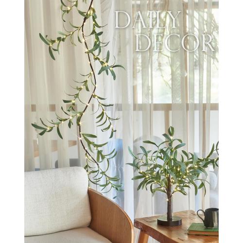 Fudios Lighted Olive Garland Battery Operated with Timer 96 LED Fairy Lights 6ft, Mantle Fireplace Vine Garland with Lights for Spring Easter Decoration Christmas Valentines Wedding Party