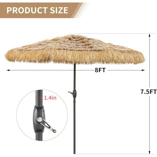 8FT Tiki Umbrella, Patio Umbrella Thatched Umbrella Outdoor Patio, Upgrade with UPF 50 , Tiki Beach Umbrellas with Zinc Alloy Push Button Tilt and for Pool Backyard