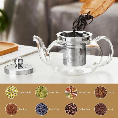 Glass Teapot with Removable Infuser, 20 oz/600ml Glass Tea Pot Small Borosilicate Tea Steeper Kettle with Loose Leaf Tea Strainer For Flower Blooming Tea, ClearTea Maker Pitcher
