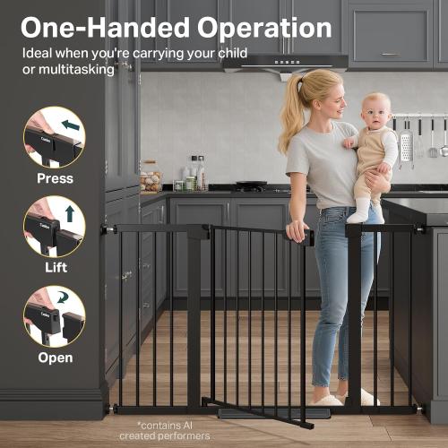 Cumbor 29.7-51.5 in Extra Wide Baby Gate for Stairs, Dog Gate Indoor Black | Mom's Choice Awards Winner, Auto Close with Double Lock for Doorways, Child Gate for Toddlers & Pets, Pressure Mounted