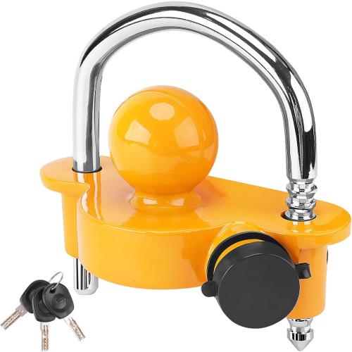 Turnart Trailer Lock, Hitch Lock, Trailer Hitch Lock, Trailer Coupler Lock, Trailer Tongue Lock, Adjustable, Heavy-Duty Steel, Universal Size Fits 1-7/8, 2, and 2-5/16 Couplers (Yellow-A)