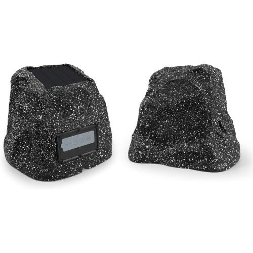BLACK STUDIOFINIX 8 Rock Speakers Outdoor Waterproof - 5.3 Bluetooth Wireless Speaker Solar Powered Max Peak 240W for Garden,Patio,Deck,Pool,Backyard (Gray 1 Pair)