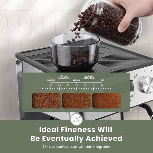 Gevi 20 Bar Espresso Machine with Grinder & Steam Wand for Latte Cappuccino | Removable Water Tank, Powerful Milk Frother, Stable Pressure System For Crafting Silky Homemade Coffee Drinks