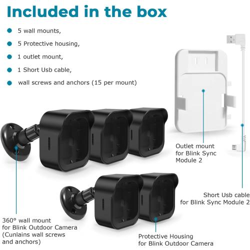Blink Outdoor Camera Wall Mount Compatible with 4 (Newest Model)& 4th Gen,5 Pack Weatherproof Protective Housing,360 Degree Adjustable with Blink Sync Module 2 Outlet Mount for Blink Camera System