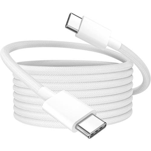 Quntis USB C Cable, USBC to USBC Fast Charging Cable Nylon Braided (3ft 60W, 1-Pack) for iPhone 16/15 Pro/Plus/Pro Max, iPad mini 6/7/Pro/Air, MacBook Air/Pro, Samsung Galaxy S24 and More (White)