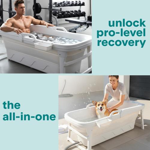 SereneLife 59 Portable Bathtub for Adults – Large Foldable Freestanding Bath Tub for Hot Spa & Cold Plunge Ice Bath, Indoor/Outdoor, Pet & Family Use, Complete Set
