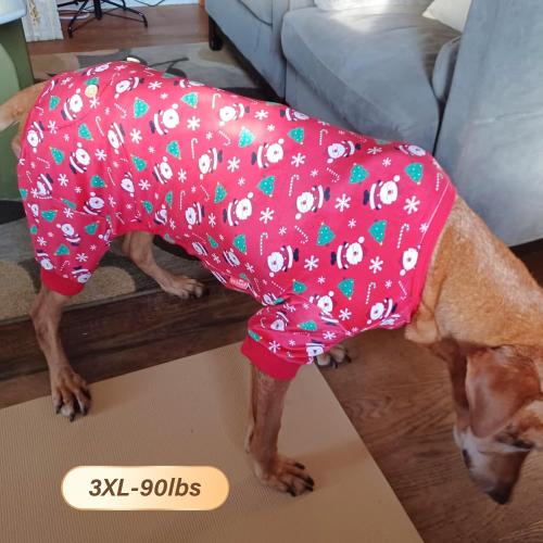 KYEESE Christmas Dog Pajamas Santa Claus Turtleneck Dog Pjs for Large Dogs Holiday Pet Onesie Soft Velvet 4 Legs Cozy Pet Sleepwear Warm Doggie Christmas Outfit, XXX-Large