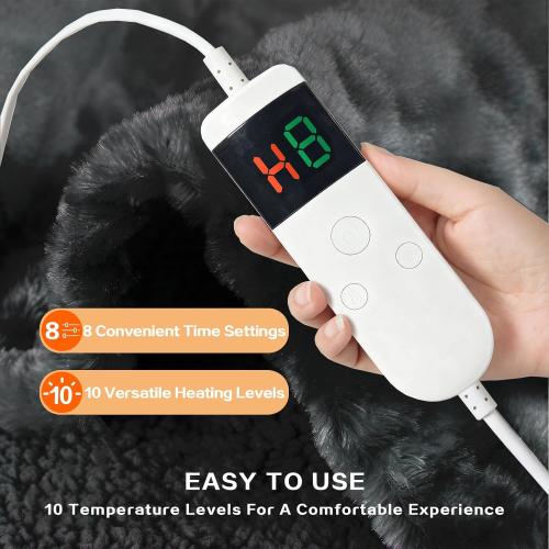 Electric Heated Blanket Throw 50''x60''Size Faux Fur Heating Blanket 10 Heating Settings, 1-8h Timer & Overheat Protection, Machine Washable, Soft Flannel and Sherpa Full Body Warmth