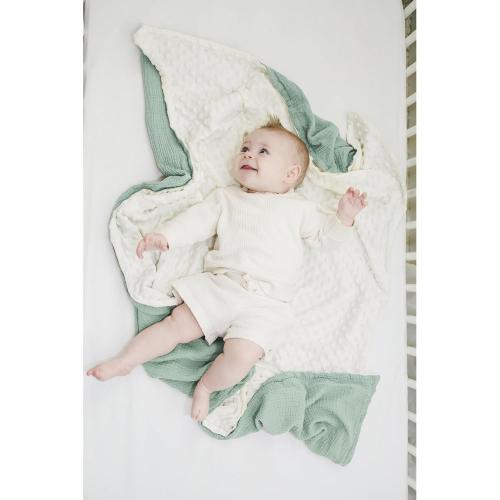 Konssy Baby Blankets for Unisex Boys Girls, Super Soft Nursery Minky Blankets with Muslin Cotton Front and Dotted Fleece Backing, Printed Bed Throws Newborn