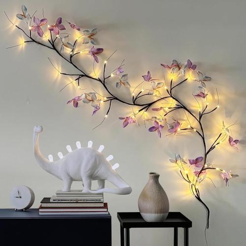 Willow Vine Light with Butterfly 48LED 6FT Enchanted Wall Decoration Vine Lights 8 Light Modes for Indoor Home Wall Decoration(Warm White)