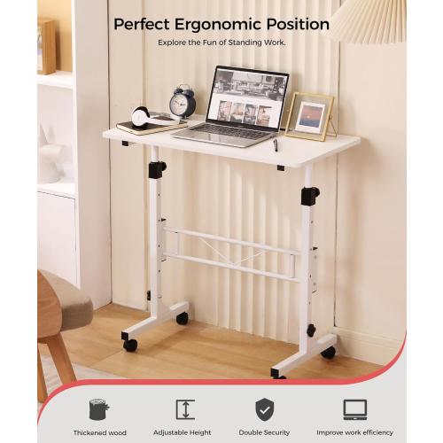 KLSMYHOKI Standing Desk Adjustable Height, Mobile Stand Up Desk with Wheels Small Computer Desk Rolling Desk, Portable Laptop Desk White Standing Table Home Office Desks 16x31.5 Height 27-43.5
