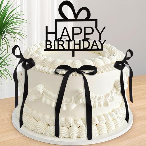 11 Pack Bow Cupcake Toppers Birthday Bowknot Ribbons Cake Topper Coquette Themed Party Black Bow with Happy Birthday Sign for Girl Kids Baby Bridal Wedding Party Cake Decorations
