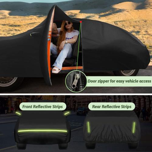 Car Covers for 1998-2025 Volkswagen New Beetle 2 Door, Waterproof All Weather Beetle Full Car Cover 210T Custom-fit Outdoor Windproof Cover with Door Zipper Up to 170”L(Black)