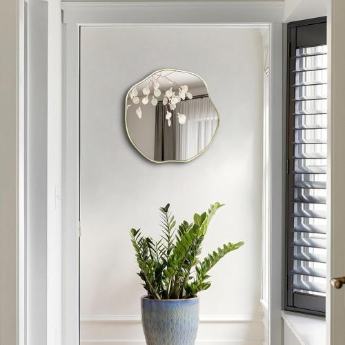 POZINO Irregular Shaped Mirror, 16 Asymmetrical Mirror, Gold Scalloped Rounded Mirrors, Modern Frameless Abstract Mirrors for Living Room Bedroom Bathroom Entryway Fireplace Hallway