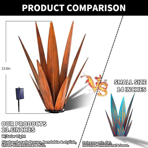 KODIBO 24 Large Metal Agave Plant Outdoor Decor with Solar Light, Rusty | IP65 Waterproof Solar Light, Weather-Resistant Metal, Hand-Painted Finish, Tequila Rustic Sculpture, Southwestern Style Decor