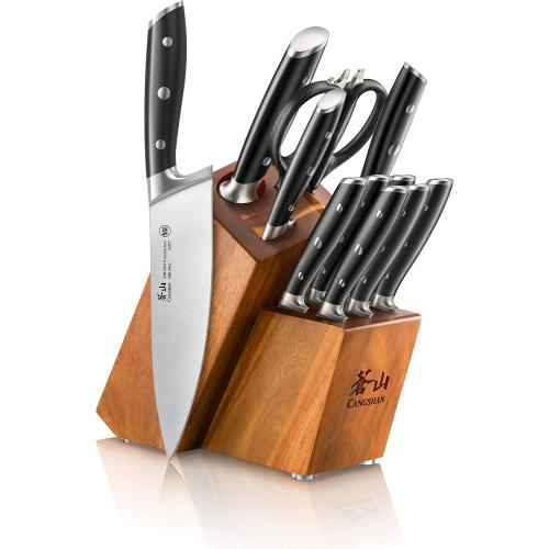Cangshan Alps Series 1026672 German Steel Forged 12-Piece Knife Block Set, Acacia (Black)