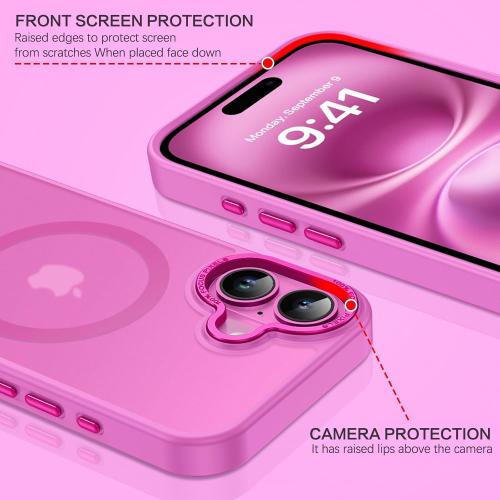 BENTOBEN Compatible with iPhone 16 Plus Case for Magnetic iPhone 16 Plus Phone Case [Compatible with Magsafe] Slim Translucent Matte Shockproof Bumper Drop Protection Girl Women Boy Cover, New Pink