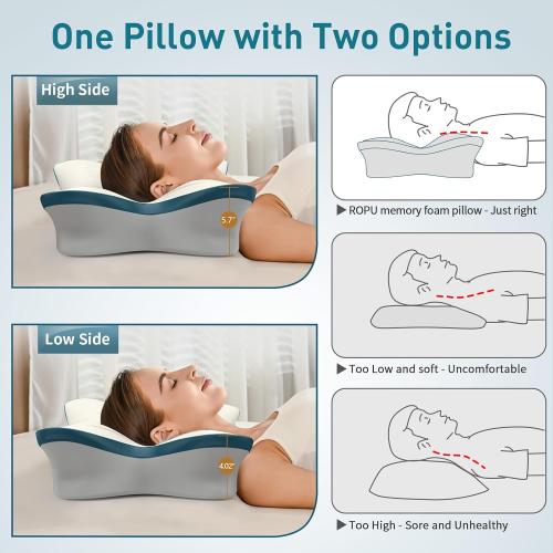 White, Blue, and Grey 26x17.5 Cervical Pillow for Neck Pain Relief - Ergonomic Neck Pillow for Sleeping Contour Memory Foam Pillows with Cooling Pillowcase, Orthopedic Bed Pillow for Side Back Stomach Sleepers
