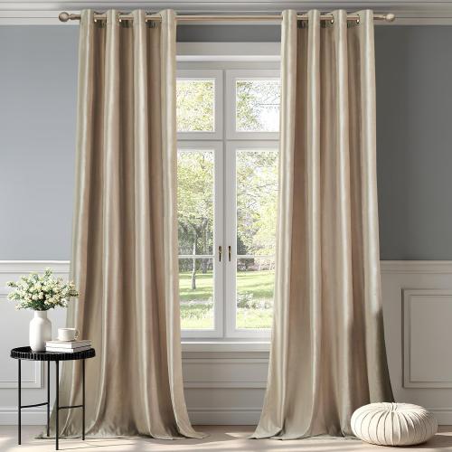 BULBUL Champagne Velvet Curtains Beige Luxury Elegant Living Room Curtain - Modern Thermal Insulated Soundproof Privacy Room Darkening Floor to Ceiling Soft Drapes for Bedroom