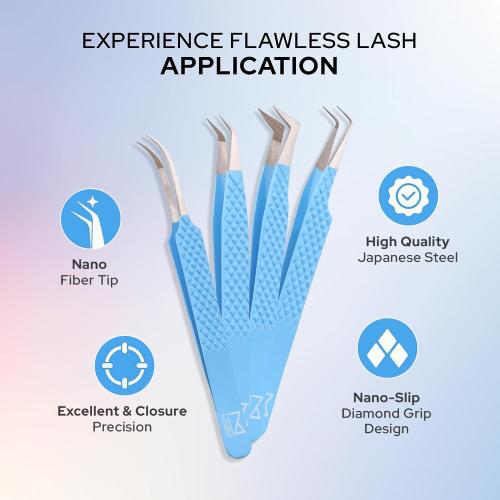 M LASH Tweezers, Eyelash Extensions Set of 4 | White