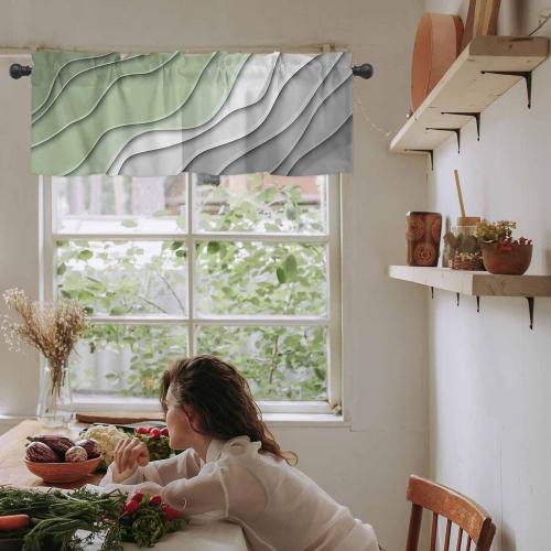 Sage Green Grey Ombre Valances for Windows, Modern Geometric Kitchen Curtains Window Treatment Decor, Abstract Art Aesthetic Cream Rod Pocket Short Window Valances for Living Room/Bedroom, 54 x 18