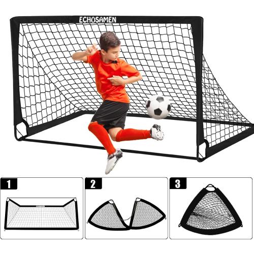 Kids Soccer Goals for Backyard, 2 of 6 x 4 ft Kids Soccer Goal Set Soccer Net with 10 Soccer Cones, Agility Ladder & Carry Bag, Portable Soccer Training Equipment.