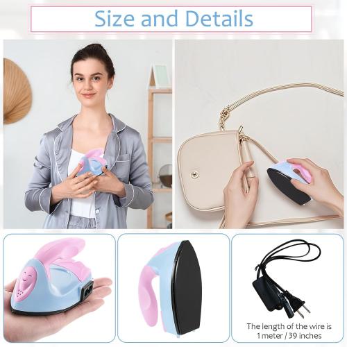 Honoson Mini Craft Iron Mini Heat Press Small Iron 3.93 x 2.36 x 2.76 in Portable Handy Tiny Flatiron with Charging Base Accessory for Fuse Bead Patch DIY Heat Transfer Vinyl(Light Pink, Light Blue)