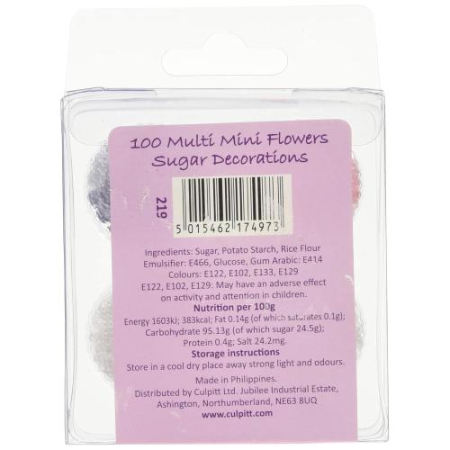 Culpitt Mini Flowers Assorted Sugar Pipings, 6mm and 10mm Sugar Paste Flowers with Royal Icing Centre, Decoration for Cupcakes and Cakes, Pack of 100 Pink (06219)