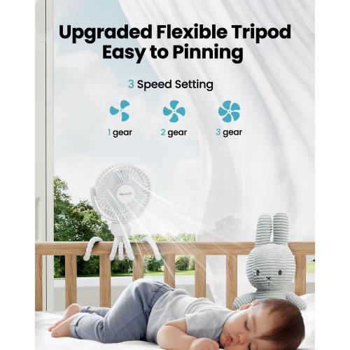 Gaiatop Mini Portable Stroller Fan, Small Clip on Fan 3 Speed Rechargeable