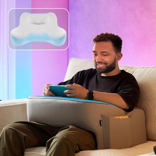 Color Grey and blue Reading Pillow for Gaming, Lap Desk with Cushion, Soft Laptop Pillow for Lap