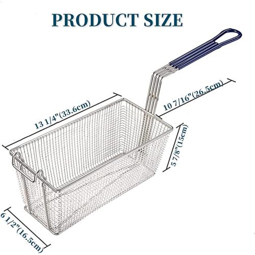 Size Large 2PCS Deep Fryer Basket Commercial Use, Non-Slip Handle Heavy Duty Nickel Plated Iron Construction Chip Basket, 13 1/4 x 6 1/2 x 6, Restaurant Kitchen Frying Chips Fish Sausages.