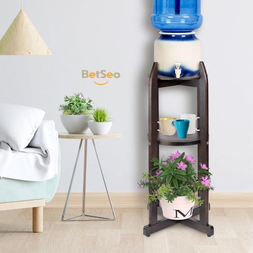 Natural Solid Wood Water Dispenser Floor Stand (32.8 Hight-11.2 Wide) Drink Dispenser Floor Stand with 2 Round Shelfs Included for 1-5 Gallon Water Bottles/Crocks, Water Jug (Walnut Color)