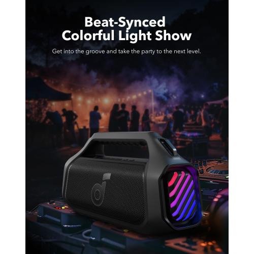 soundcore Boom 2 Plus By Anker, Outdoor Speaker, 140W, 2 2 Channel, BassUp 2.0, 20H Playtime, Fast Charge, IPX7 Waterproof, RGB Lights, Power Bank, Bluetooth 5.3, Portable for Outdoors, Camping, Beach