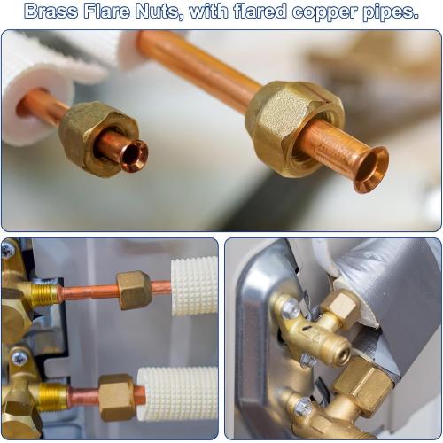 PATIKIL 50 Ft Mini Split Line Set, 1/4 & 3/8 OD Air Conditioner Copper Tubing Pipes Extension Set with Nuts Thickened PE Insulated for Mini Split Air Conditioner HVAC or Heat Pump System