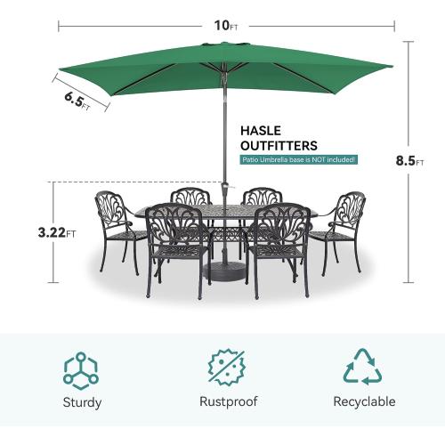 Rectangular Patio Umbrella, 6.5 x 10 ft Rectangle Table Umbrellas w/Heavy Duty Ribs, Effortless Crank and Push Button Tilt, Wind Resistant Sun Umbrella for Outdoor Patio, Dark Green