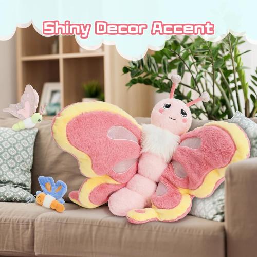 MaoGoLan Butterfly Stuffed Animals for Teen Girls 31 inch Giant Pink Butterfly Plush with 3 Babies Inside, Soft Insect Toy Cute Birthday Gift for Kids Christmas Party Favors Decors