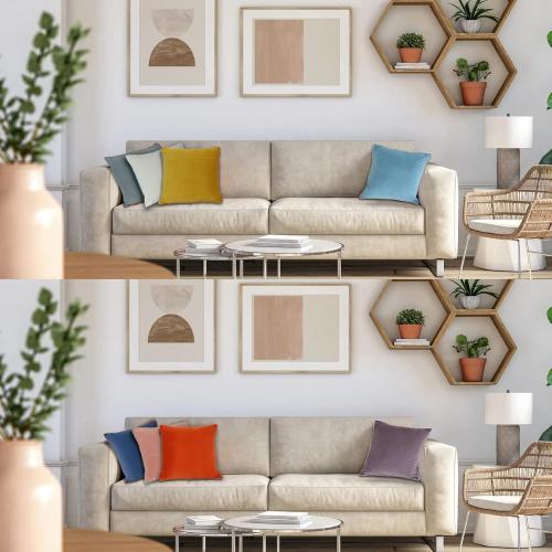 Btyrle Velvet Throw Pillow Covers 16x16 Inch Set of 4 Decorative Velour Pillowcases Double-Colored Cushion Covers for Sofa Couch,Warm-Edge