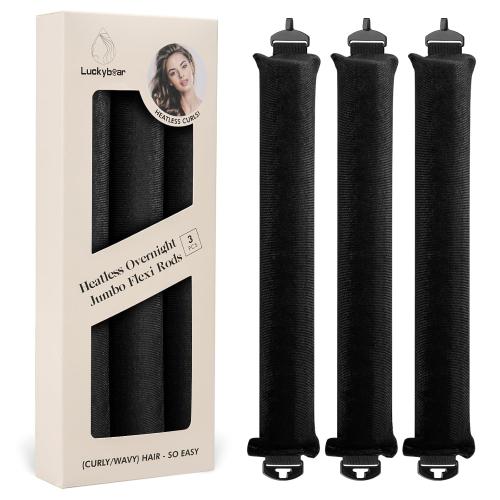 Luckybear Heatless Curls Overnight, Jumbo Curling Flexi Rods, 3PCS Black