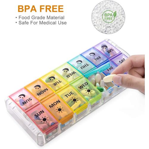 Pill Organizer 2 Times a Day, Fullicon Quick Fill Large Weekly AM PM Pill Box, Medicine Organizer 7 Day, Daily Pill Cases - Rainbow (Patent Registered)