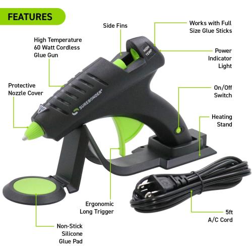Surebonder Cordless Hot Glue Gun, High Temperature, Full Size, 60W, 50% More Power - Sturdily Bonds Metal, Wood, Ceramics, Leather & Other Strong Materials (Specialty Series CL-800F)