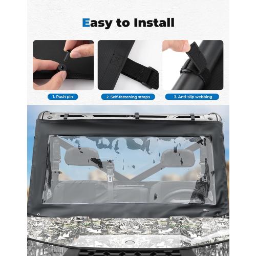 KEMIMOTO Soft Front Windshield, PVC Front Window Compatible with Polaris Ranger 1000 / Crew 2020-2025 & Ranger XP 1000 / Crew 2017-2025, Dustproof Waterproof Accessories
