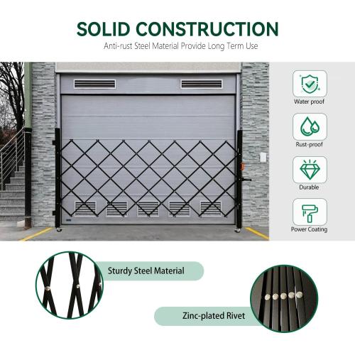 Folding Security Gate with Lockable Scissor Design and 360° Swivel Casters Outdoor Barricade for Entry Security, Garage, Warehouse, and Pool Areas (65“Wx50 H)
