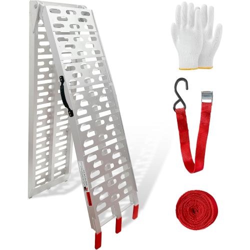1 Pc Aluminum Loading Ramp with Handle, 750 Lbs Capacity, 7.25ft Motorcycle Ramp Folding Powerspots Ramps with Load Straps for Pickup Trucks, Motorcycles, Lawnmowers, Dirt Bikes