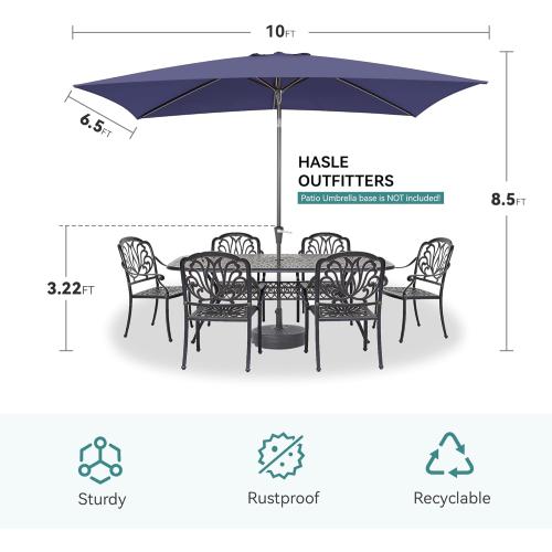 Rectangular Patio Umbrella, 6.5 x 10 ft Rectangle Table Umbrellas w/Heavy Duty Ribs, Effortless Crank and Push Button Tilt, Wind Resistant Sun Umbrella for Outdoor Patio, Navy Blue ‼️used‼️