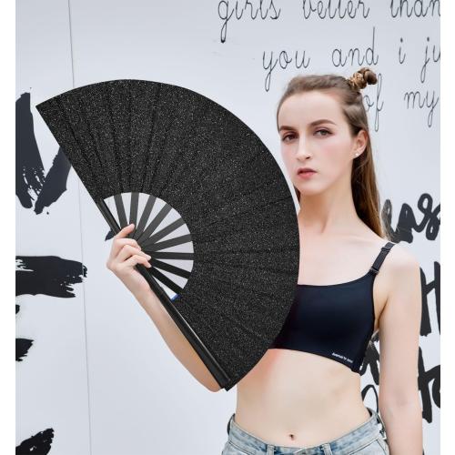 3PACK...Amajiji Rave Fans, Large Folding Hand Fan Popping Fan for Line Dancing, Big Clacking Fans Clap Fans Festival Fans Foldable for Boots On The Ground Dance,Music Festival, Party (Black)