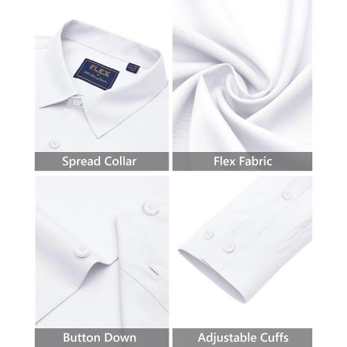 Size medium Color White J.VER Men's Dress Shirts Stretch Long Sleeve Formal Shirt Solid Business Casual Button Down Shirts for Wedding Prom