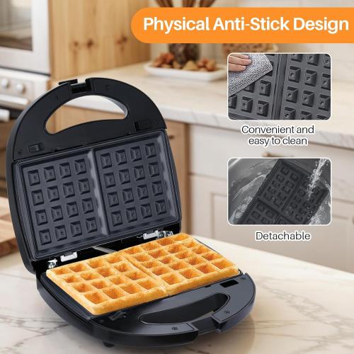 3-in-1 Waffle Maker with Removable Plates, Breakfast Sandwich Press Precise 210°F-450°F/100°C-230°C Control, Easy Clean, Meet Various Needs (3-in-1 Waffle Maker)